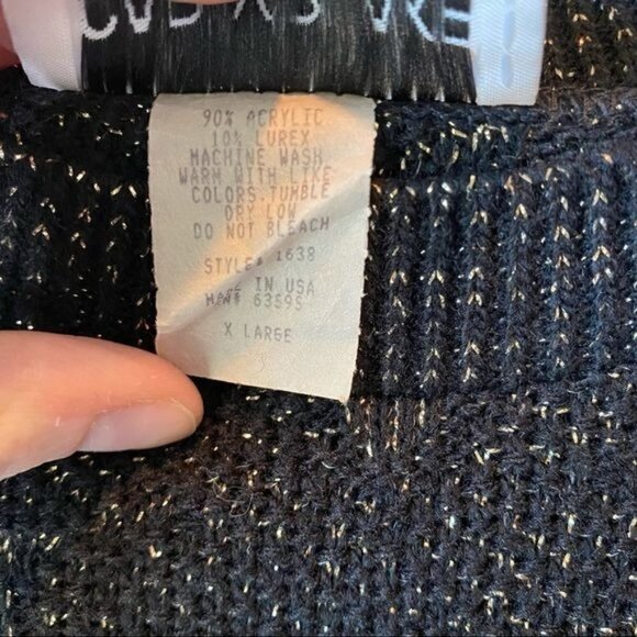 Vintage Carly Blake Black Gold Floral Simmer Pullover Sweater XL - Picture 6 of 7